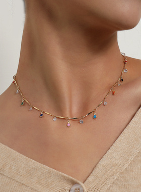 欧美跨境饰品气质短款水钻宝石吊