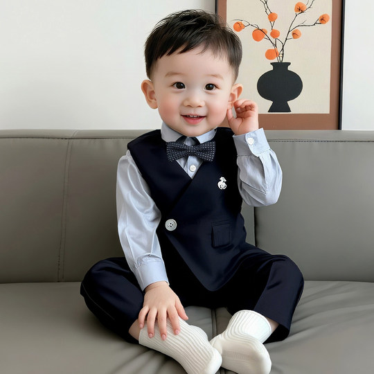 男宝宝周岁礼服秋冬帅气儿童小西装生日宴加绒男童主持人西服套装
