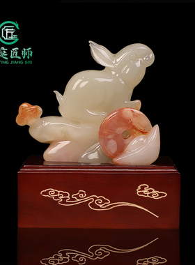 十二生肖玉兔摆件办公室桌面摆设