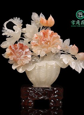 天然玉石一揽富贵工艺品摆件