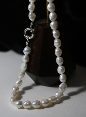 工匠美学 巴洛克极光天然淡水珍珠项链40cm 椭圆 纯银质感