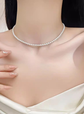经典元宝扣925银韩国fever网红同款珍珠项链ins风锁骨链毛衣链女