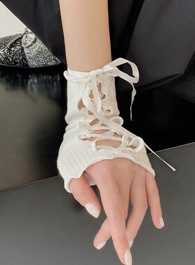 芭蕾风y2k洛丽塔手套白色蕾丝袖套女薄款夏季防晒辣妹绑带长露指