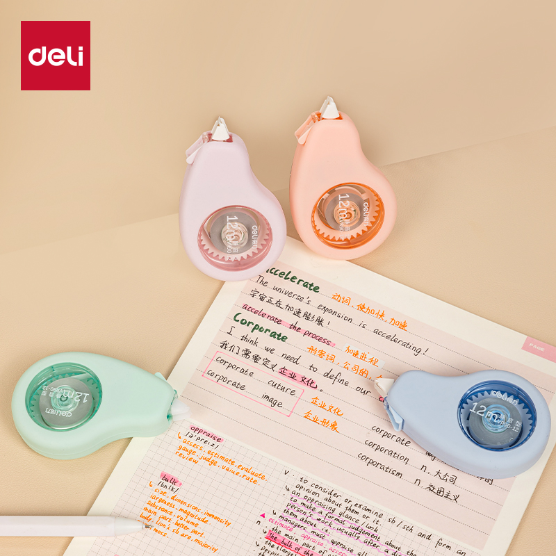 Deli VR90 soft rubber, drop-resistant, light sound correction tape, 12m/20m, large capacity, high-looking correction tape for students