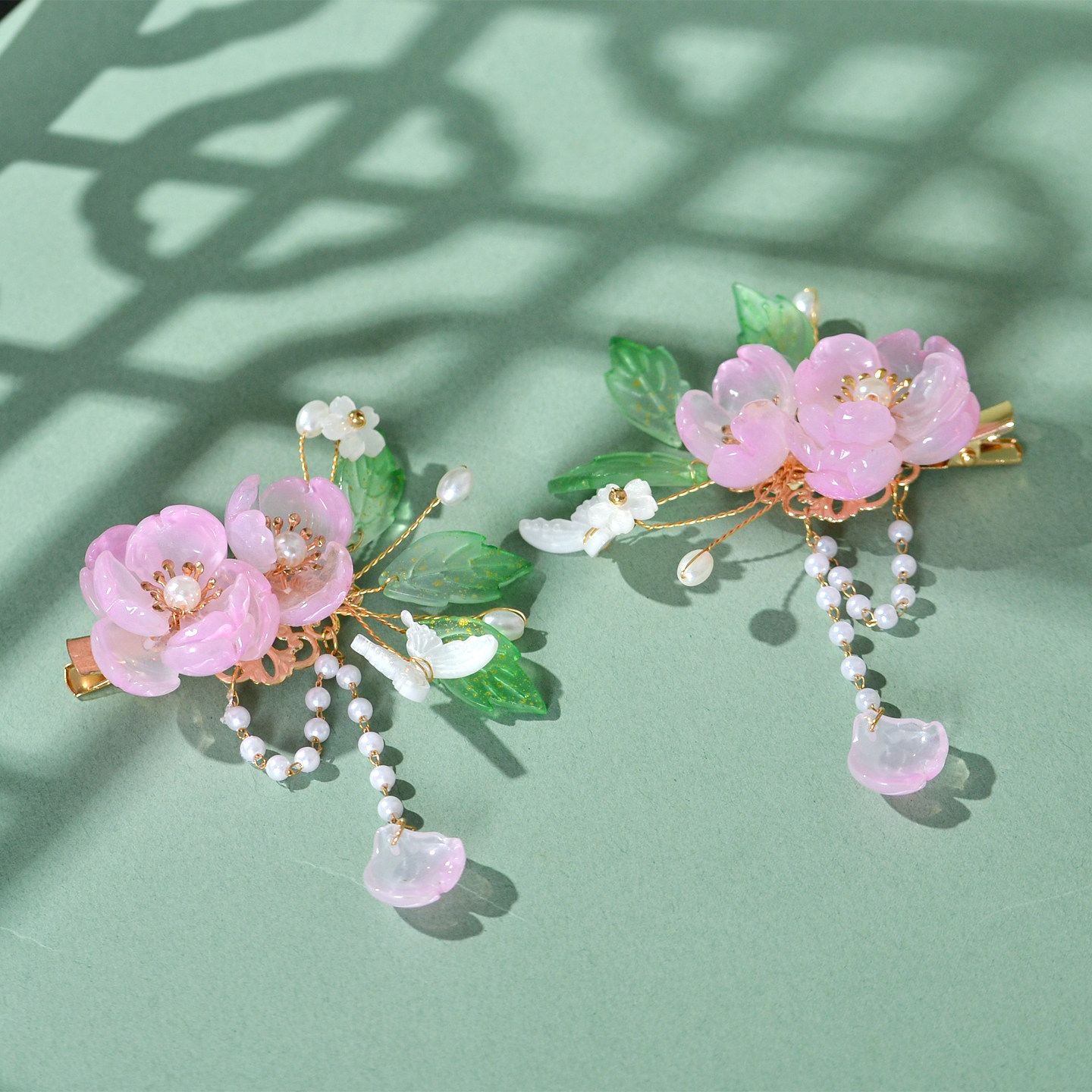 古风发饰粉色花朵发夹儿童清新甜美对夹超仙古装琉璃跳舞汉服头饰,淘宝优惠券,粉丝福利购,淘宝优惠卷