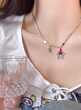甜酷风彩色星星项链小众