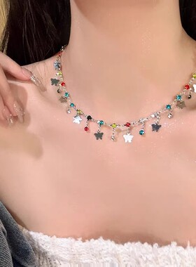 多巴胺彩色蝴蝶锆石项链