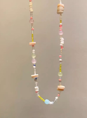 彩色串珠天然石项链女时尚清新