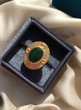 现货ins风土耳其黄铜石头戒指