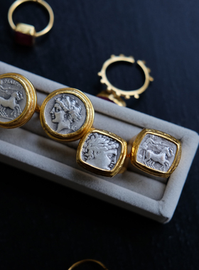 ins戒指希腊神话头像银币欧美潮