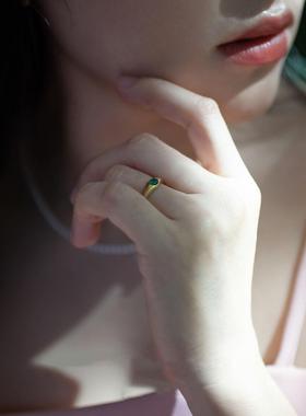 祖母绿锆石开口戒指女百搭简约复古精致轻奢指环时尚感通勤手饰品