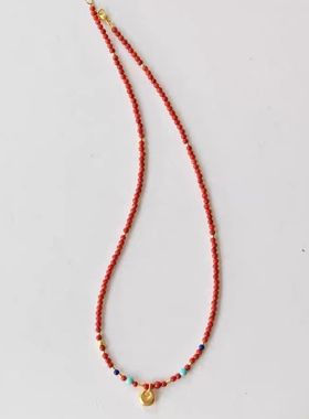 新中式胖福南红项链女小众设计国风红玛瑙吊坠挂绳钱袋子毛衣链