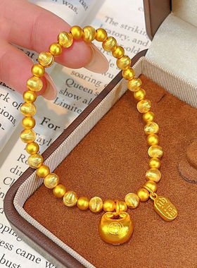 金店同款拉丝猫眼胖福珠珠手链磨砂錾刻转运珠手串送女友礼物饰品