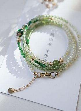 「沅芷」新中式绿色项链女中古锆石小众高级感锁骨链气质百搭饰品