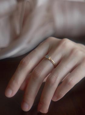 复古精致工艺铜18k金色优质锆石镶嵌高级开口可调节戒指指环男女