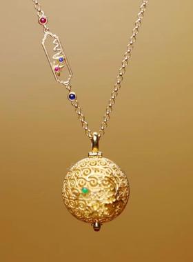 花丝镂空香囊项链女新中式双凤圆球古典宫廷风金色吊坠可打开置物