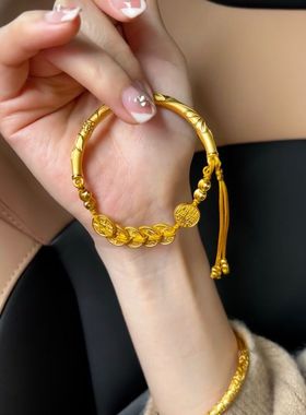 金店同款古法金五帝钱币五路财神半镯编绳手链新中式复古手串礼物