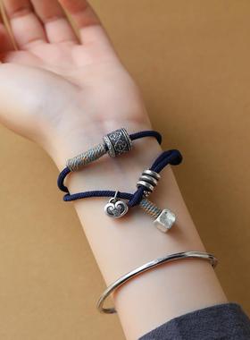 藏式六字真言编织手绳男女款手工蓝色手链吉祥如意复古百搭手饰品