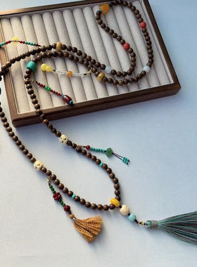 新中式复古长款斜挎多用链念珠小众设计多流苏滴流重工项链民族风