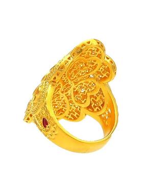 古法烧蓝珐琅彩四叶草戒指女黄金色花丝镂空宽面食指环复古宫廷风