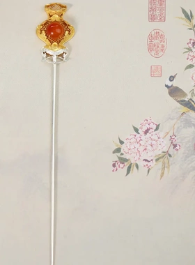 中式花丝宝瓶红珠发簪金银撞色祥云镂空瓶型古风盘发簪子汉服配饰