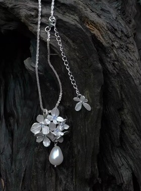 新中式花簇珍珠吊坠蓝紫色轻奢设计感繁花吊坠日常百搭气质颈链