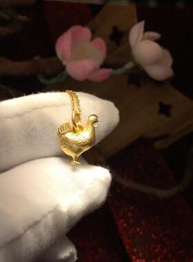 黄金色金鸡吊坠项链本命年十二生肖金鸡报福18k金色项链男女款