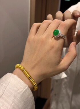 手工盘缠手链黄金色錾刻实心