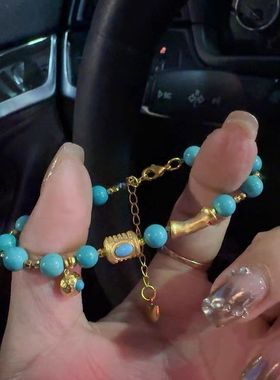 新中式仿绿松石转运筒手链手串女国风高级感显气质手饰小众饰品