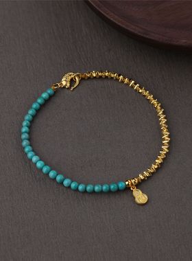 新款仿绿松石手链复古三角手串岁岁平安手链招财中国风小众女清新