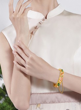 古法传承法烧蓝国色天香手镯金色