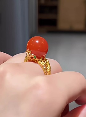 新中式祥龙红彩宝玛瑙戒指国风祥瑞吉祥设计精致高级感首饰配饰女