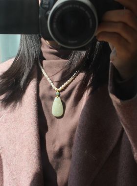 新中式仿母贝珍珠项链毛衣链吊坠绳挂绳全珠链蜜蜡玉牌玉坠项链绳