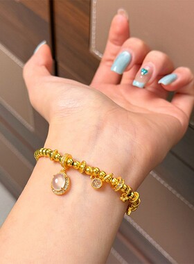 复古轻奢微镶锆石四叶草串珠手链