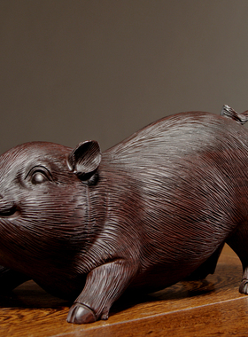 黑檀木雕生肖猪摆件实木质对猪福猪家居客厅装饰摆设红木工艺礼品