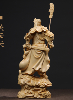 关公摆件桧木雕刻立刀关云长武财神像家居客厅玄关装饰实木工艺品