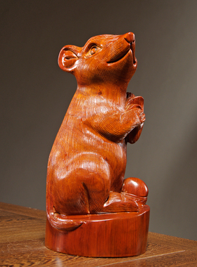 花梨实木质雕刻老鼠摆件十二生肖动物家居客厅装饰摆设红木工艺品