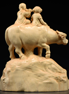 黄杨木雕牧童骑牛摆件实木头雕刻青梅竹马红木家居饰品工艺礼品摆