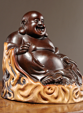 弥勒佛车载元宝工艺品黑檀木雕