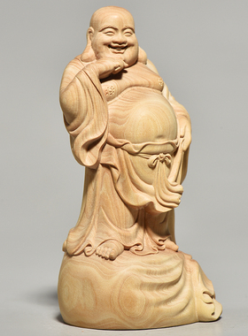 黄杨实木雕刻弥勒佛摆件木头根雕大肚笑佛像家居客厅装饰工艺礼品
