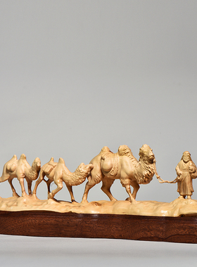 小叶黄杨实木雕刻骆驼摆件木头根雕沙漠之舟动物家居客厅装饰礼品