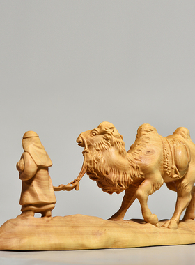 黄杨实木雕刻骆驼摆件木头根雕沙漠征途家居客厅电视柜办公室装饰