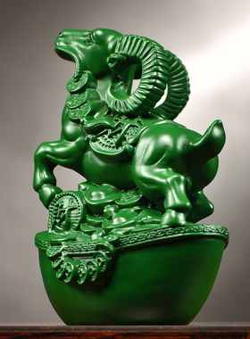 绿色木雕羊摆件实木质生肖羊红木家居客厅办公室装饰开业工艺礼品