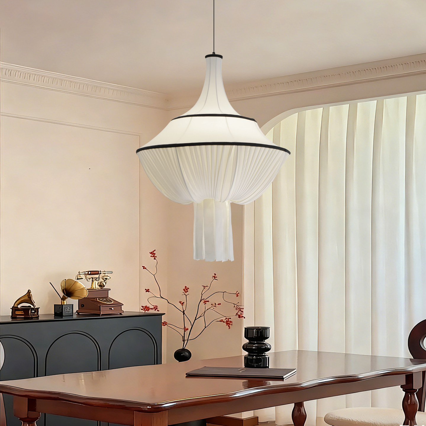 侘寂风布艺吊灯中古风主卧室灯创意个性民宿客厅餐厅酒店布罩灯具,淘宝优惠券,粉丝福利购,淘宝优惠卷