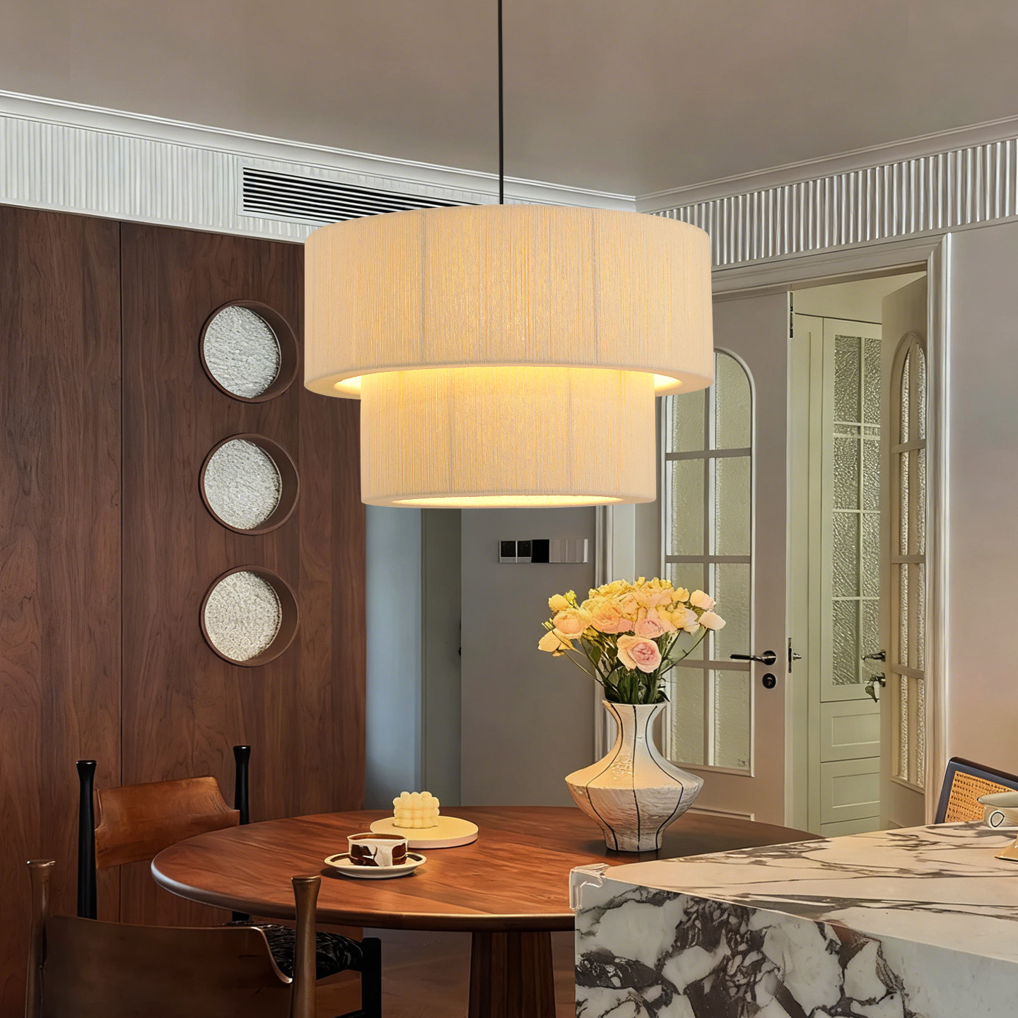 现代简约布艺吊灯中古卧室灯侘寂风民宿客厅书房餐厅酒店圆形灯具,淘宝优惠券,粉丝福利购,淘宝优惠卷