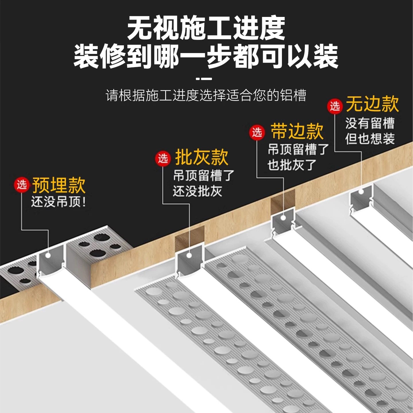 线形灯led线条灯嵌入式预埋花边暗装线性卡槽双眼皮客厅吊顶铝槽,淘宝优惠券,粉丝福利购,淘宝优惠卷