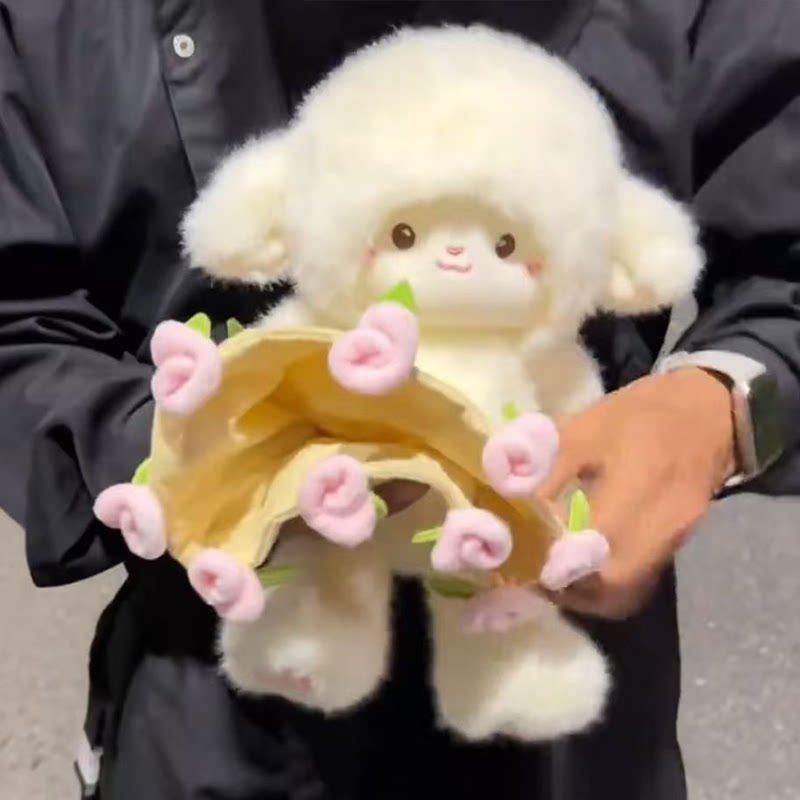 爆款玫瑰小羊布娃娃公仔玫瑰变手捧花毛绒玩偶女生圣诞节生日礼物