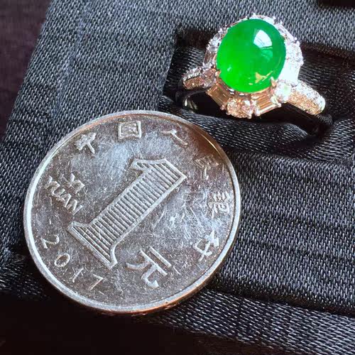 老坑正阳绿蛋面翡翠女士戒指 18k重金豪华满镶足反梯钻石霸气奢华 - 图3