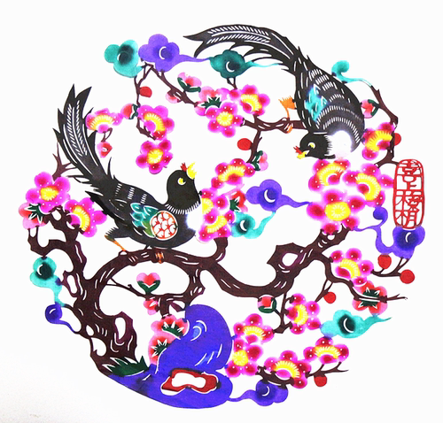 马年蔚县剪纸彩色窗花特色 作品装饰画 彩色喜庆单张剪纸出国礼品 - 图0