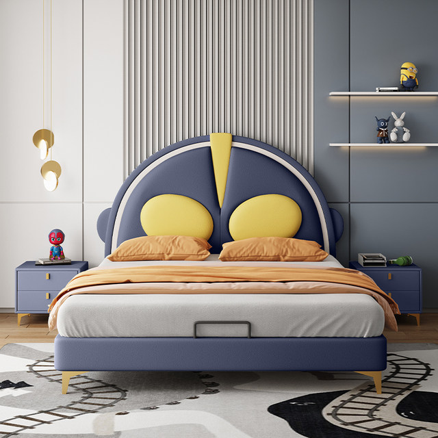 Ultraman children's bed boy solid wood bed 1.5 meters single bed modern simple leather bed children's furniture boy bed